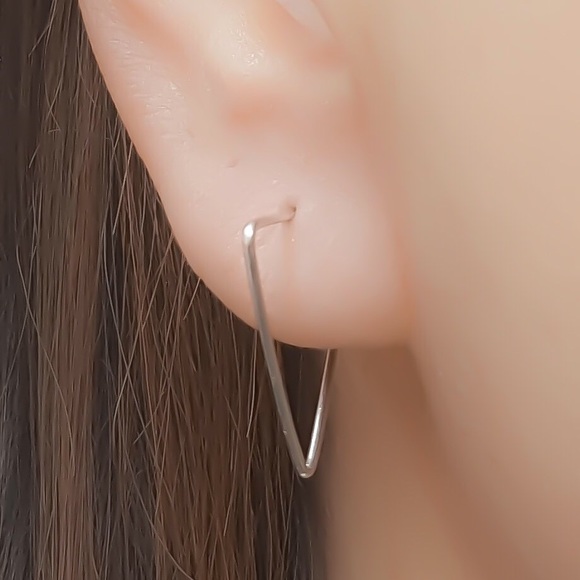 925/14K Triangle Hoop Earrings - Picture 2 of 8